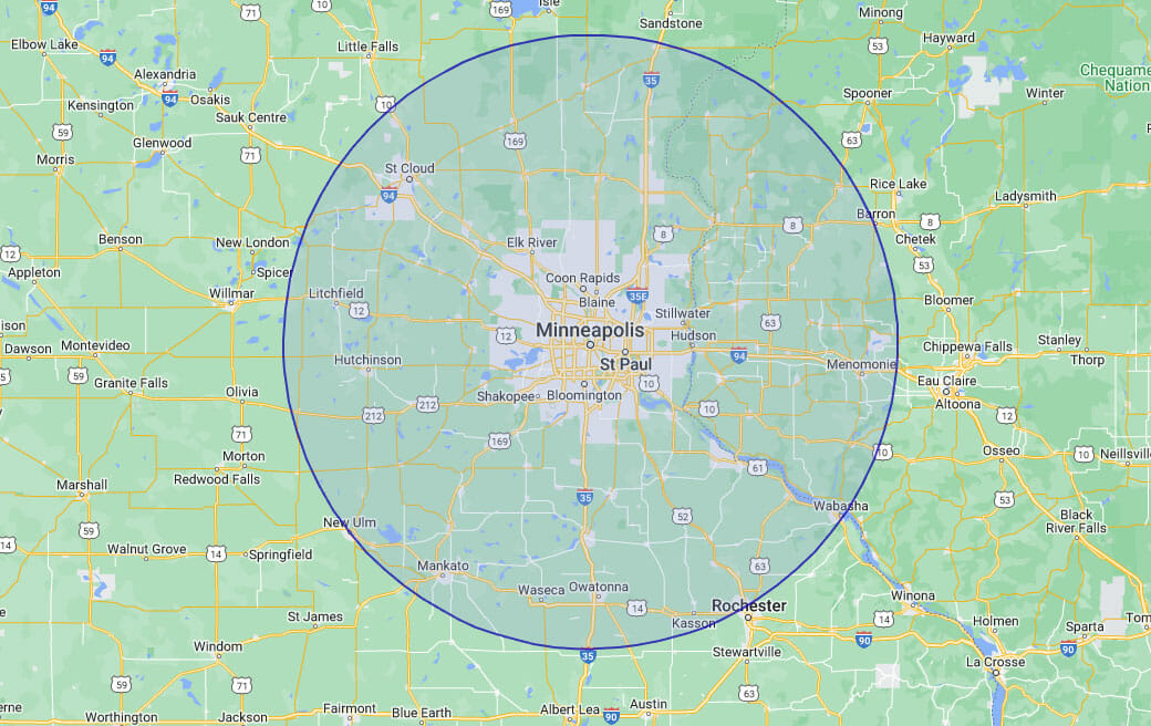 Kinmount Exteriors service area map Twin Cities